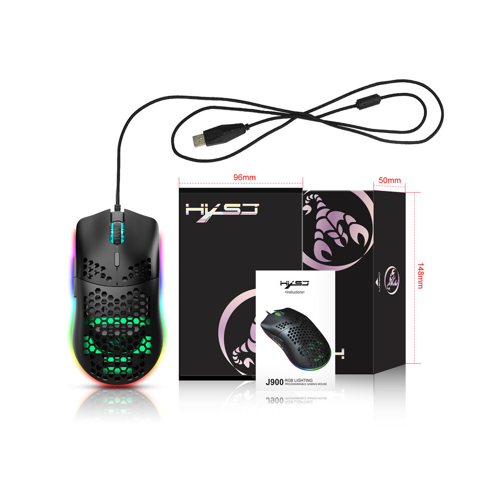 Maxpower (J900b) Hxsj J900 Gaming Mice Rgb Luminous Lightweight Macro Programming Hollow Ergonomics Wired Mouse For Laptop Game Office