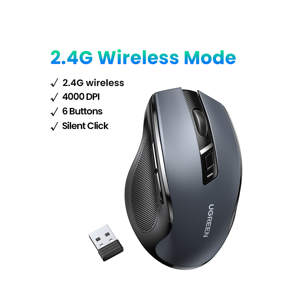 (4000Dpi 2.4G ) ÃNewãUgreen Mouse Wireless Ergonomic Mouse 4000 Dpi Silent 6 Buttons For Macbook Tablet Laptop Mute Mice Quiet Mouse Black 9190758299496