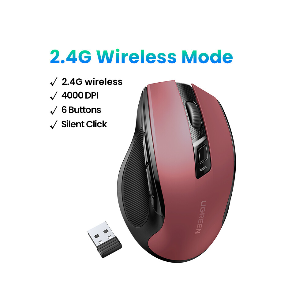 (4000Dpi 2.4G ) ÃNewãUgreen Mouse Wireless Ergonomic Mouse 4000 Dpi Silent 6 Buttons For Macbook Tablet Laptop Mute Mice Quiet Mouse Red 9190758304572