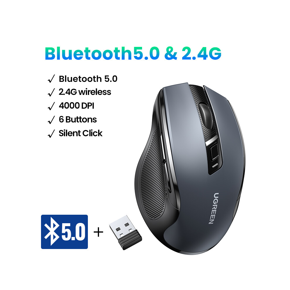 (Bt5.0 And 2.4G Mouse) ÃNewãUgreen Mouse Wireless Ergonomic Mouse 4000 Dpi Silent 6 Buttons For Macbook Tablet Laptop Mute Mice Quiet Mouse 9190758294927