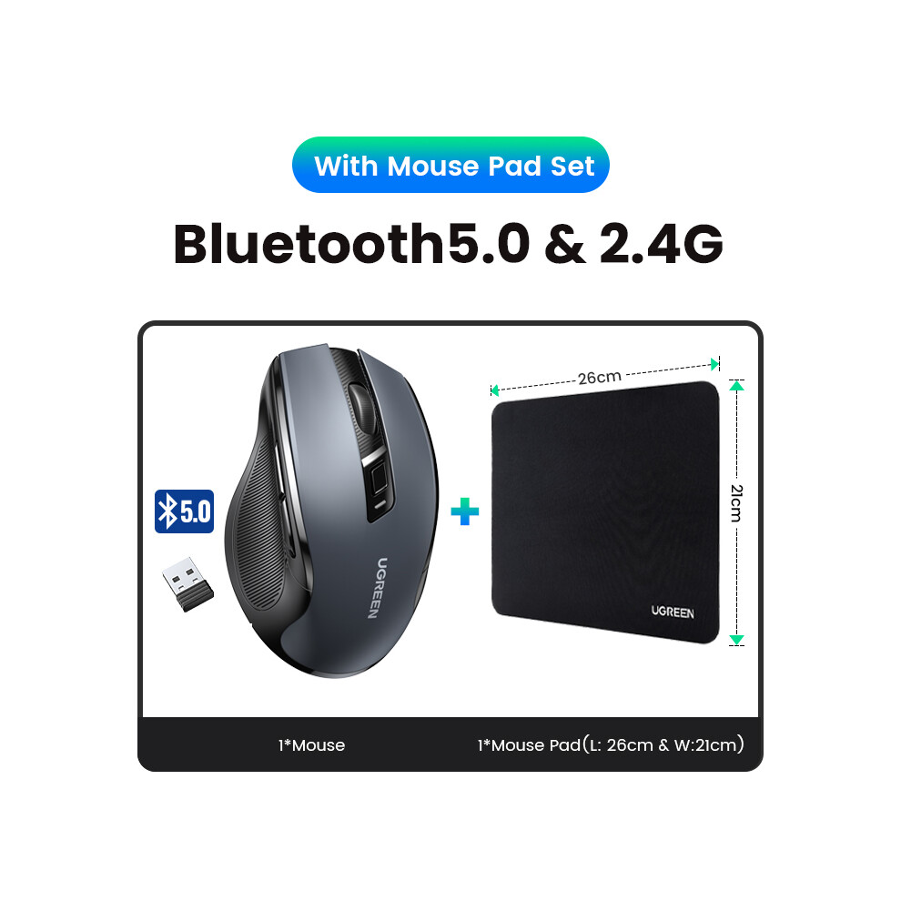 Maxpower (Dual Mode-Mouse Pad) 【New】Ugreen Mouse Wireless Ergonomic Mouse 4000 Dpi Silent 6 Buttons For Macbook Tablet Laptop Mute Mice Quiet Mouse