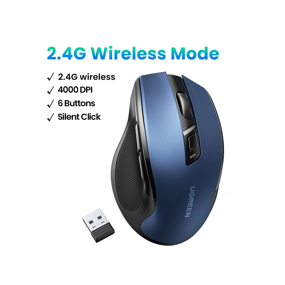 (4000Dpi 2.4G ) ÃNewãUgreen Mouse Wireless Ergonomic Mouse 4000 Dpi Silent 6 Buttons For Macbook Tablet Laptop Mute Mice Quiet Mouse Blue 9190758304701