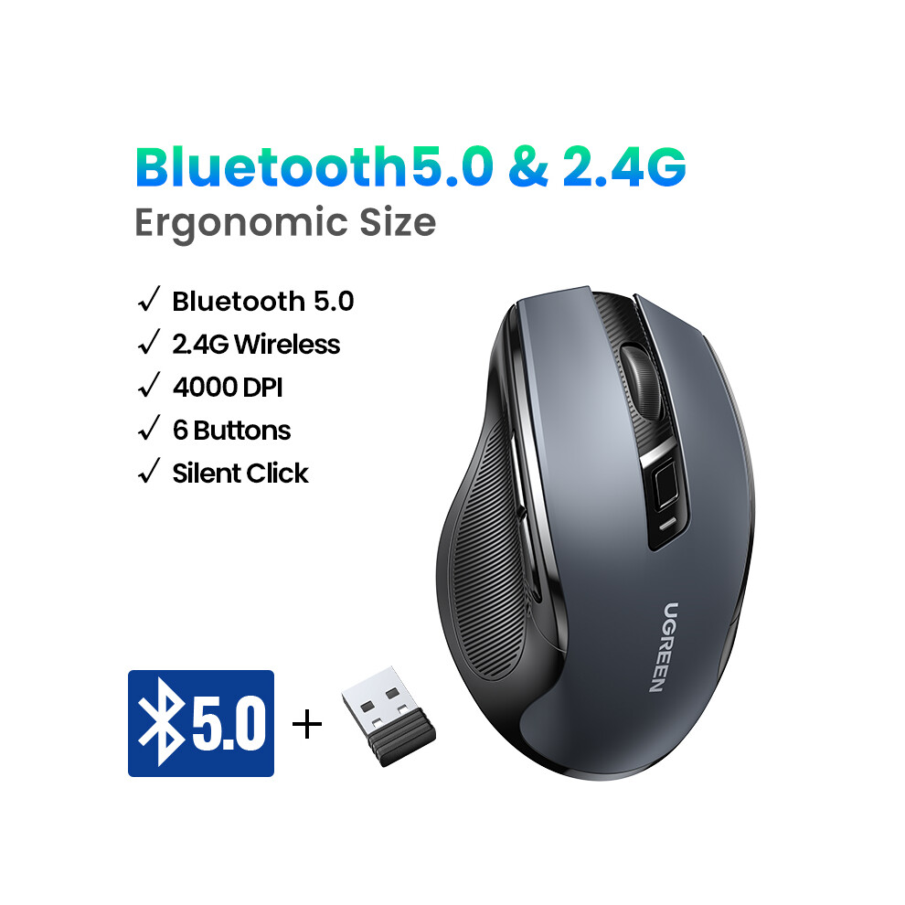 Maxpower (Bt5.0 And 2.4G Black) Ugreen Wireless Mouse Bluetooth5.0 Mouse Ergonomic 4000Dpi 6 Mute Buttons Mouse For Macbook Tablet Laptops Computer Pc Mice