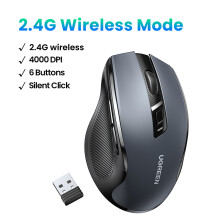 (ONLY 2.4G Black) UGREEN Wireless Mouse Bluetooth5.0 Mouse Ergonomic 4000DPI 6 Mute Buttons Mouse For MacBook Tablet Laptops Computer PC Mice