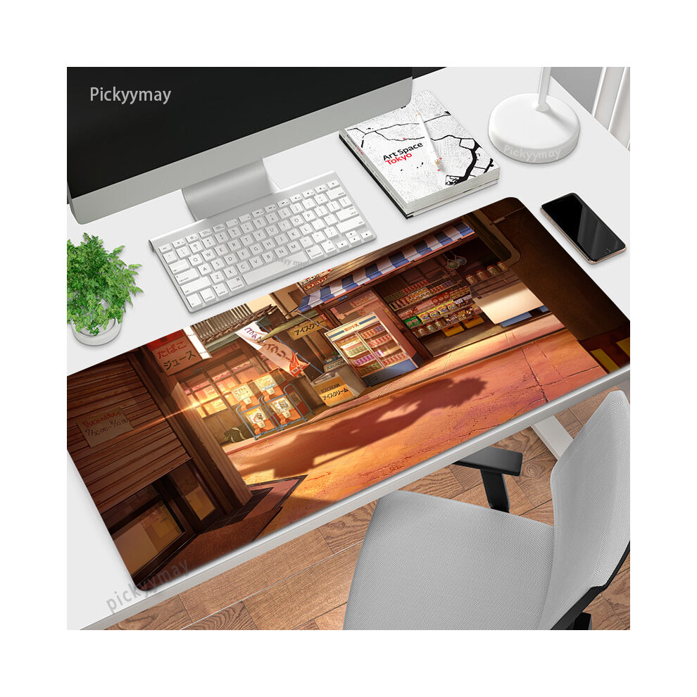 (Anime Shop (6), 300x600x2mm) Anime Street Mouse Pad Gamer Large Lock Edge Cute Rubber Gaming Mousepad Non-slip Rubber Computer Desk Mat Padmouse Mouse Mat