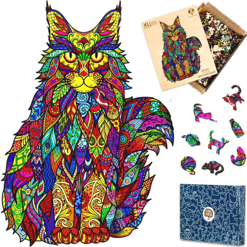 Wooden Jigsaw Puzzles For Adults Xl 330 Piece (18 X12.7 ) - Cat Wood Puzzle For Adults By The Puzzled Tree Unique Puzzles