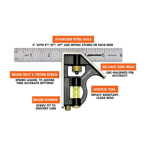 Pachetul de valoare Swanson Tool Co Include 4 patrat de 2 1/2 inch Square ?i 6 """" patrat combinat 2