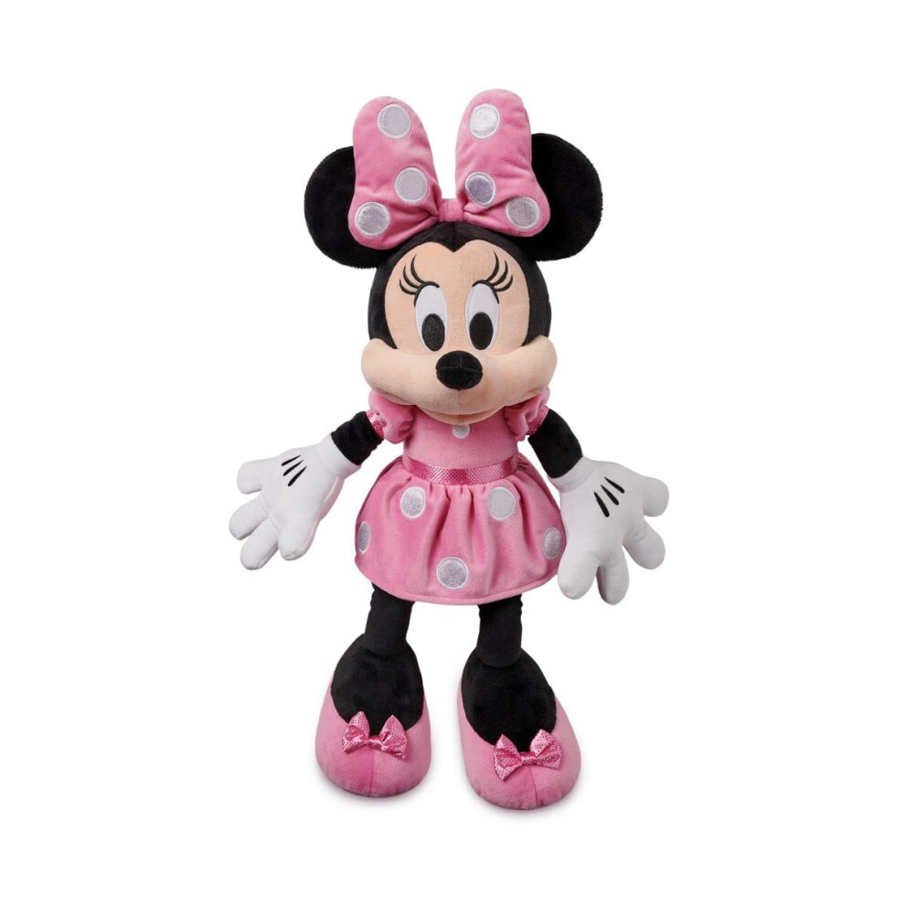 Disney Minnie Mouse Medium 17 3/4"""" Plush Toy In Polka Dot Dress Pink
