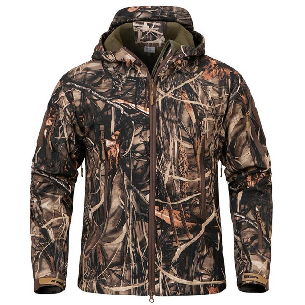 (pink green, US XL) Men&apos;s Soft Shell Waterproof Camouflage Hunting Jacket Warm Fleece Lined Hooded Camo Hunt Clothes Military Tactical Coat Outdoor Windbreaker Us Si