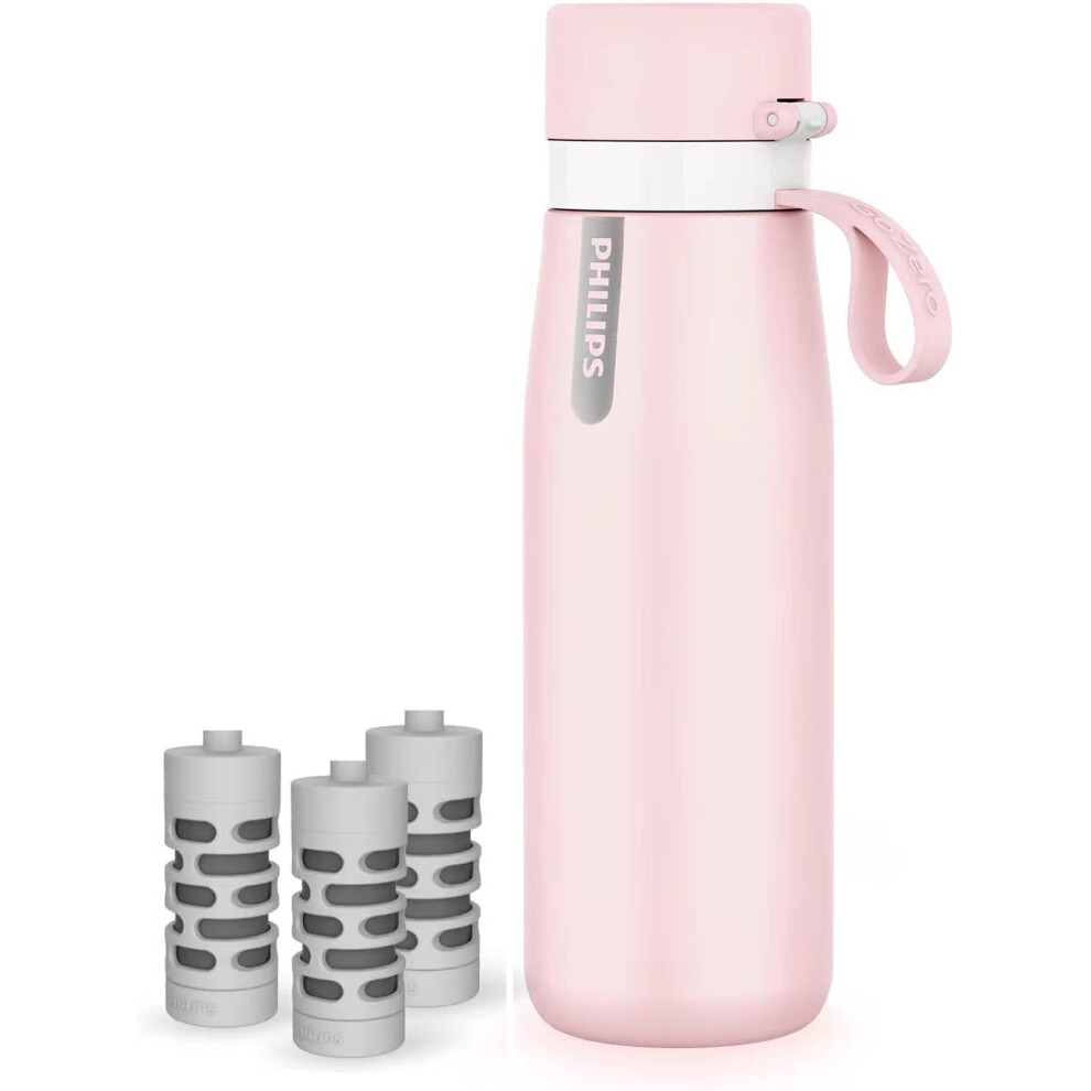 PHILIPS Insulated Stainless Steel Filtered Water Bottle with 3 Philips GoZero Everyday Tap Water Filters BPA Free Transform Tap
