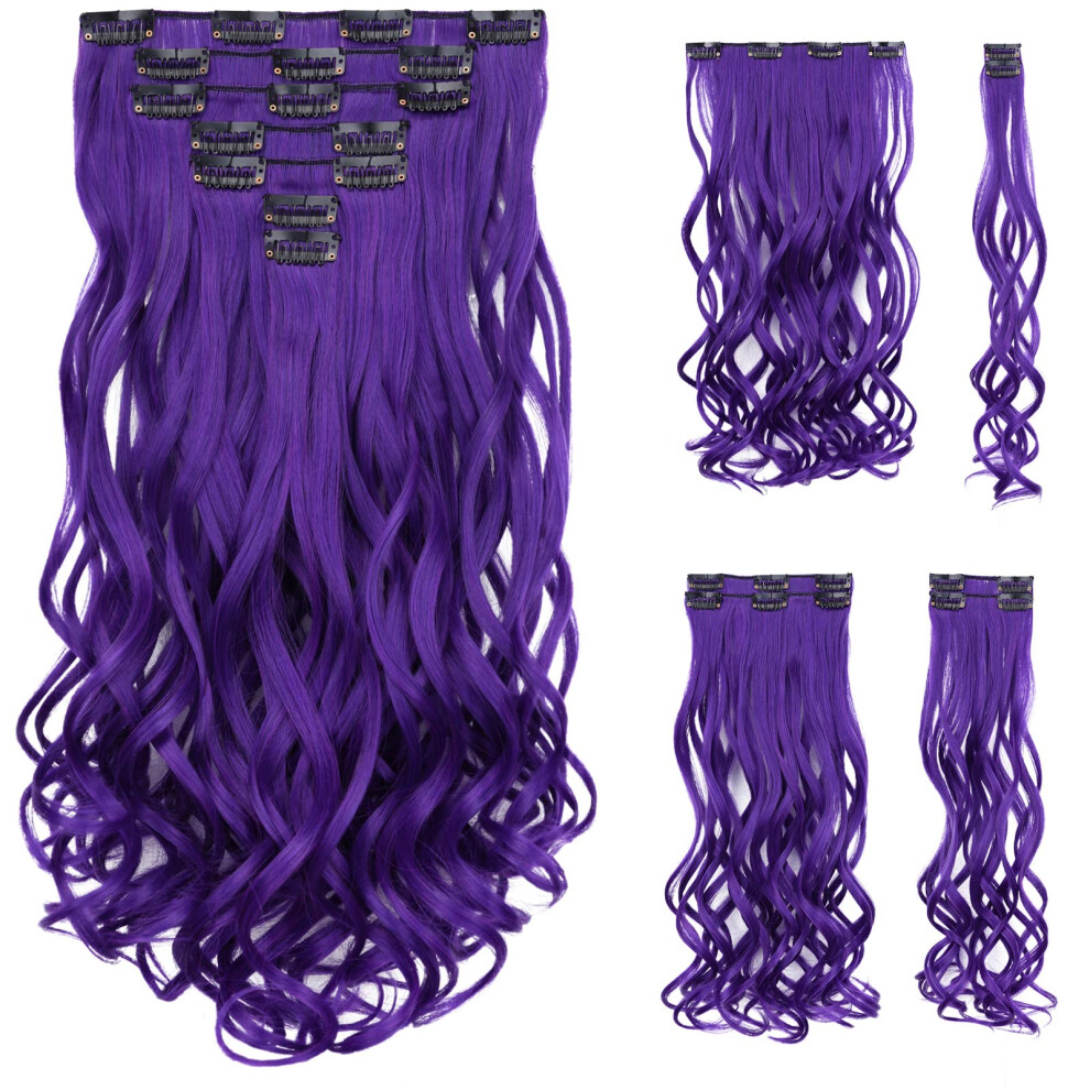 Syxlcygg Purple Hair Extensions Clip Extension 18"" Wavy Synthetic Hai