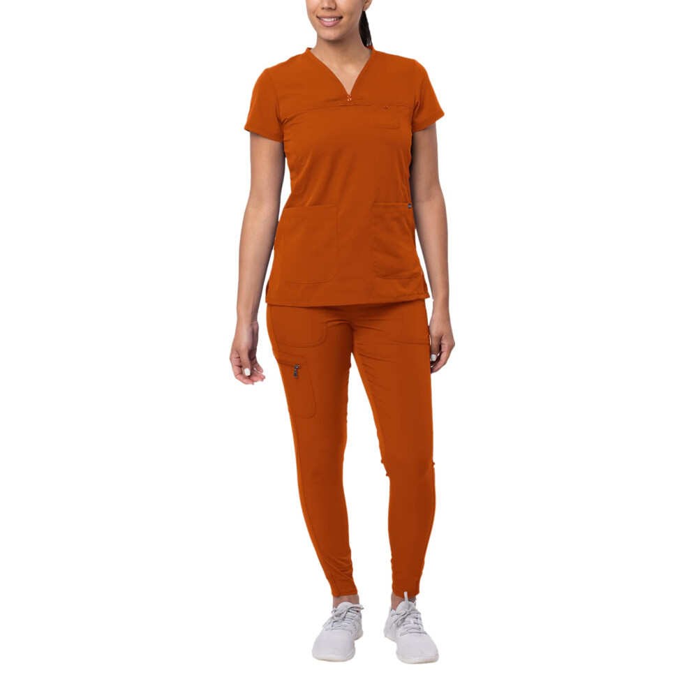 Ensemble de gommage Adar Pro Movement Booster pour femme - Haut de gommage     col en V Sweetheart Pantalon de jogging de yoga - P9400 - cannelle - S