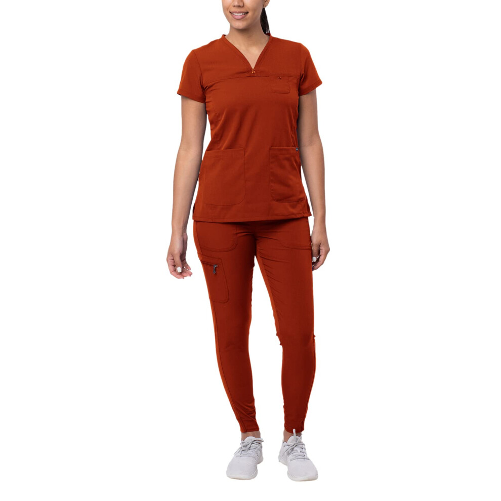 Ensemble de gommage Adar Pro Movement Booster pour femme     Haut de gommage col V Sweetheart, pantalon de jogging et de yoga     P9400     Ocre rouge