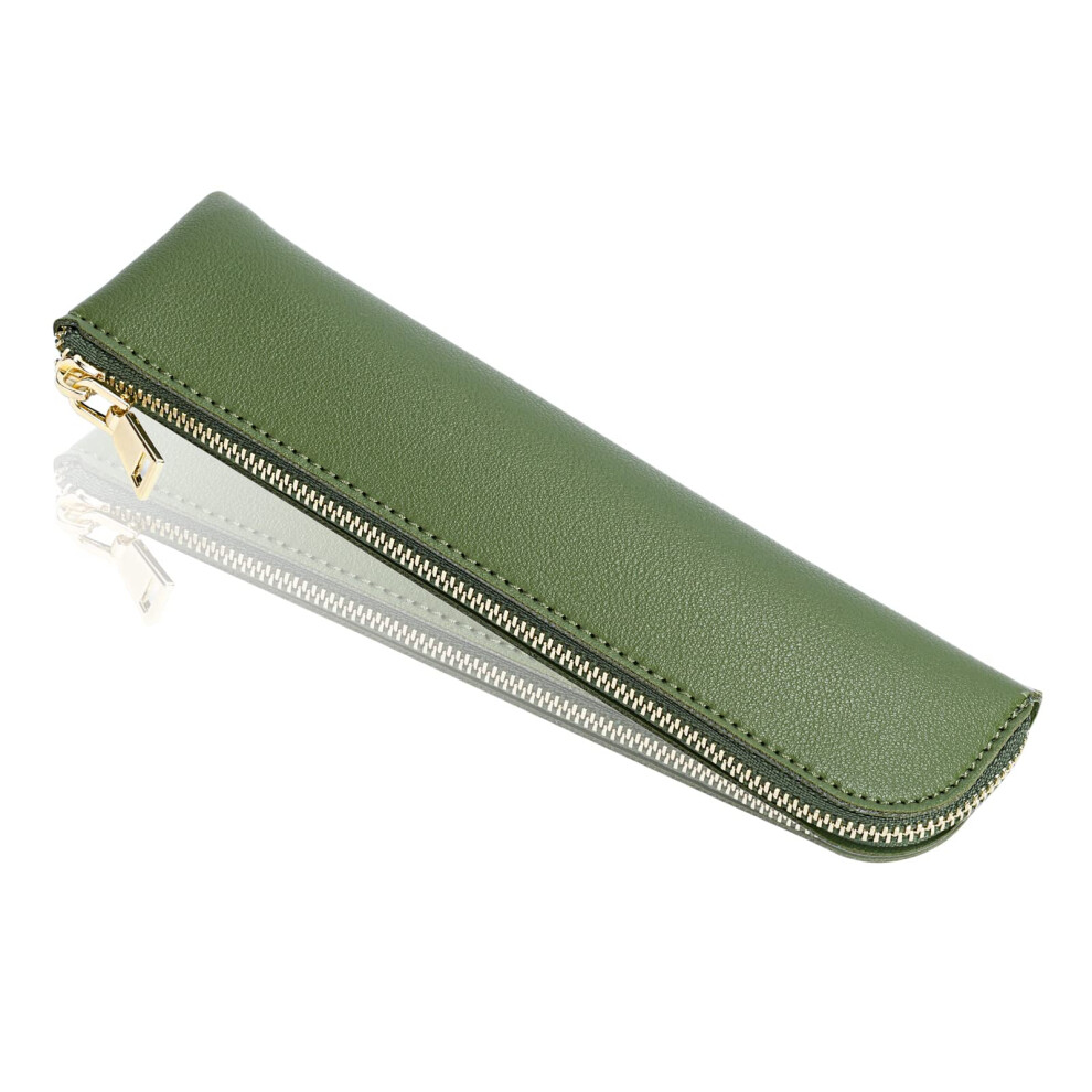 Trousse Crayons Sluxa Trousse Stylos En Cuir Pu Vert Petite Trousse Crayons Stylo Orga-image