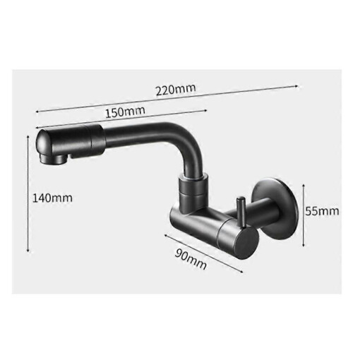 360 Degree Rotating Black Wall Mounted Single Cold Water Mixer Solid Brass Kitchen Sink Basin Fauce 2