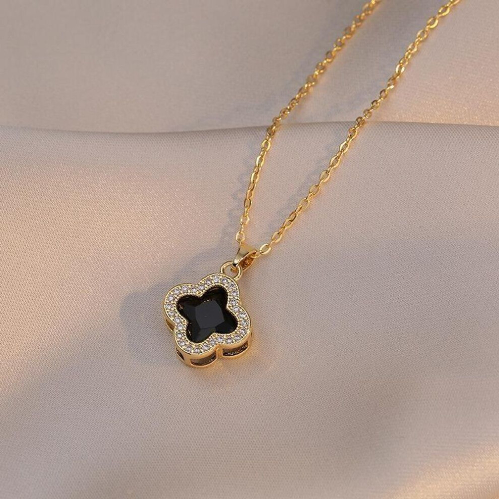 (black) Four-leaf Clover Necklace Light Luxury Clavicle Chain Ins Set Diamond Titanium Steel Necklace (mother&apos;s Day / Valentine&apos;s Day) Clover Neckla