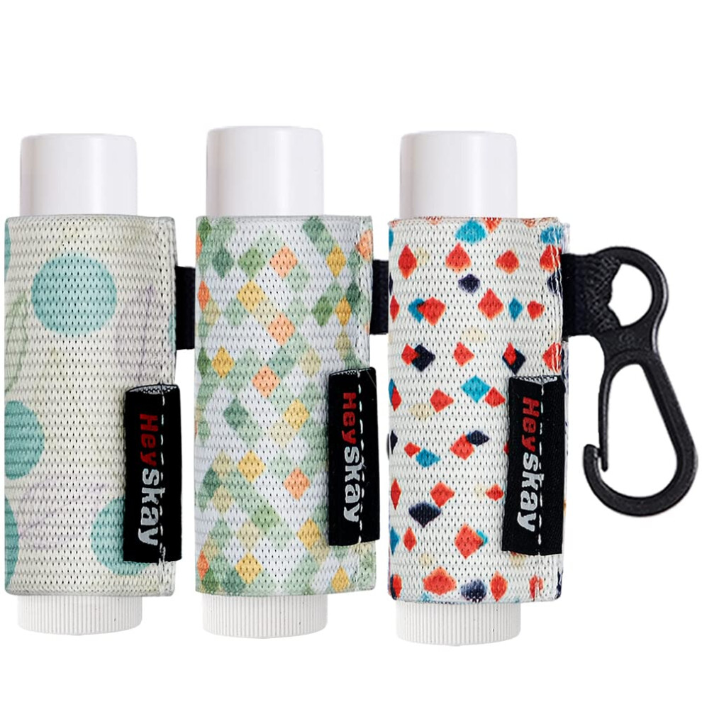 HEYSKAY Lip Balm Holder Sleeves Keychain Chapstick Elastic Sleeves Geometric Pattern