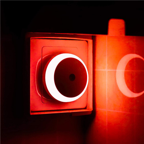 (Red) Smart Night Sensor Round Plug in Wall Night Lamp