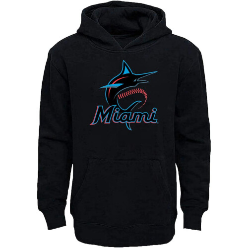 Outerstuff MLB Kinder Jugend 820 Teamfarbe Alternate Primary Logo Fleece Pullover Pullover Sweatshirt Kapuzenpullover  Miami Marlins Schwarz (1