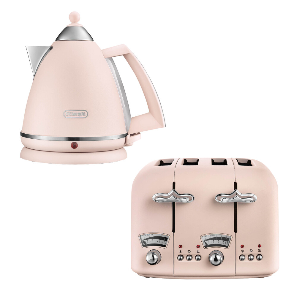 Delonghi Argento 1.7L Kettle & 4 Slice Toaster Set, Pink