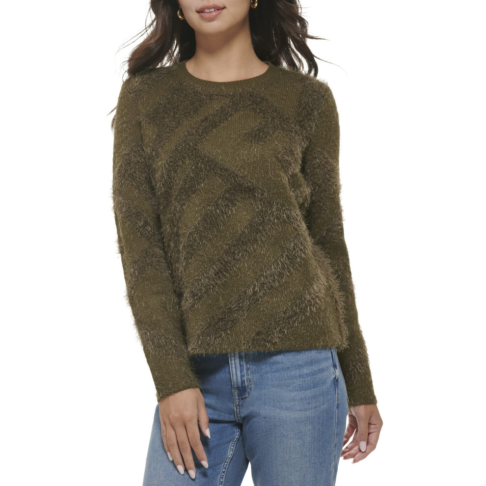 Calvin Klein Womens Warm Eyelash Detail Crew Neck Acrylic  Caper  Medium