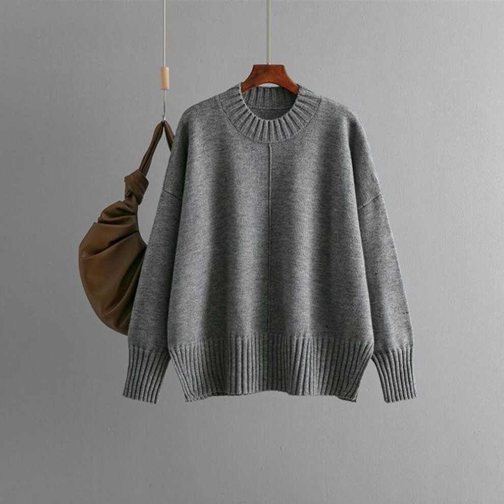 (one size, gray) Women&apos;s Oversized Long Sleeve Sweaters Fall Crewneck Ribbed Knit Casual Soft Pullover Sweater Tops For Women Loose Fit Solid Knitted Jumper Outfi