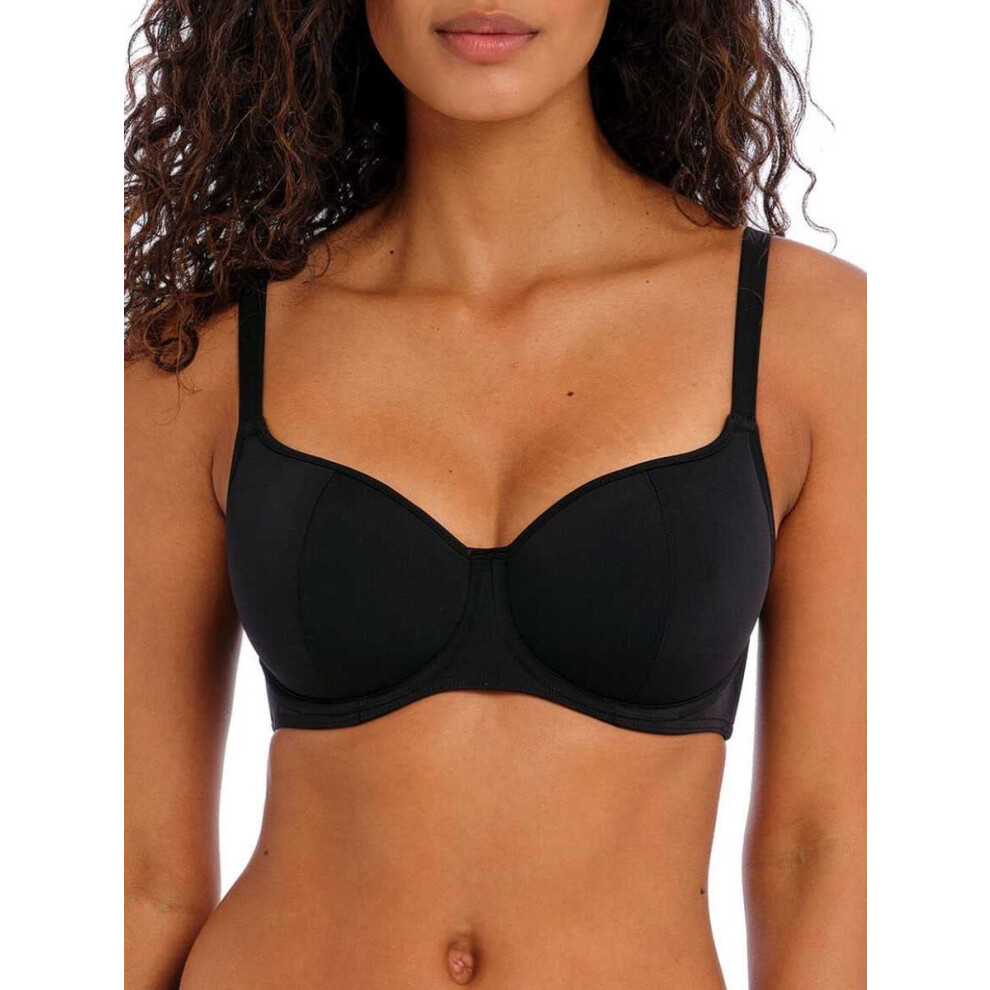 Freya Jewel Cove Underwire Sweetheart Bikini Top Plain Black UK 34DD US 34DD