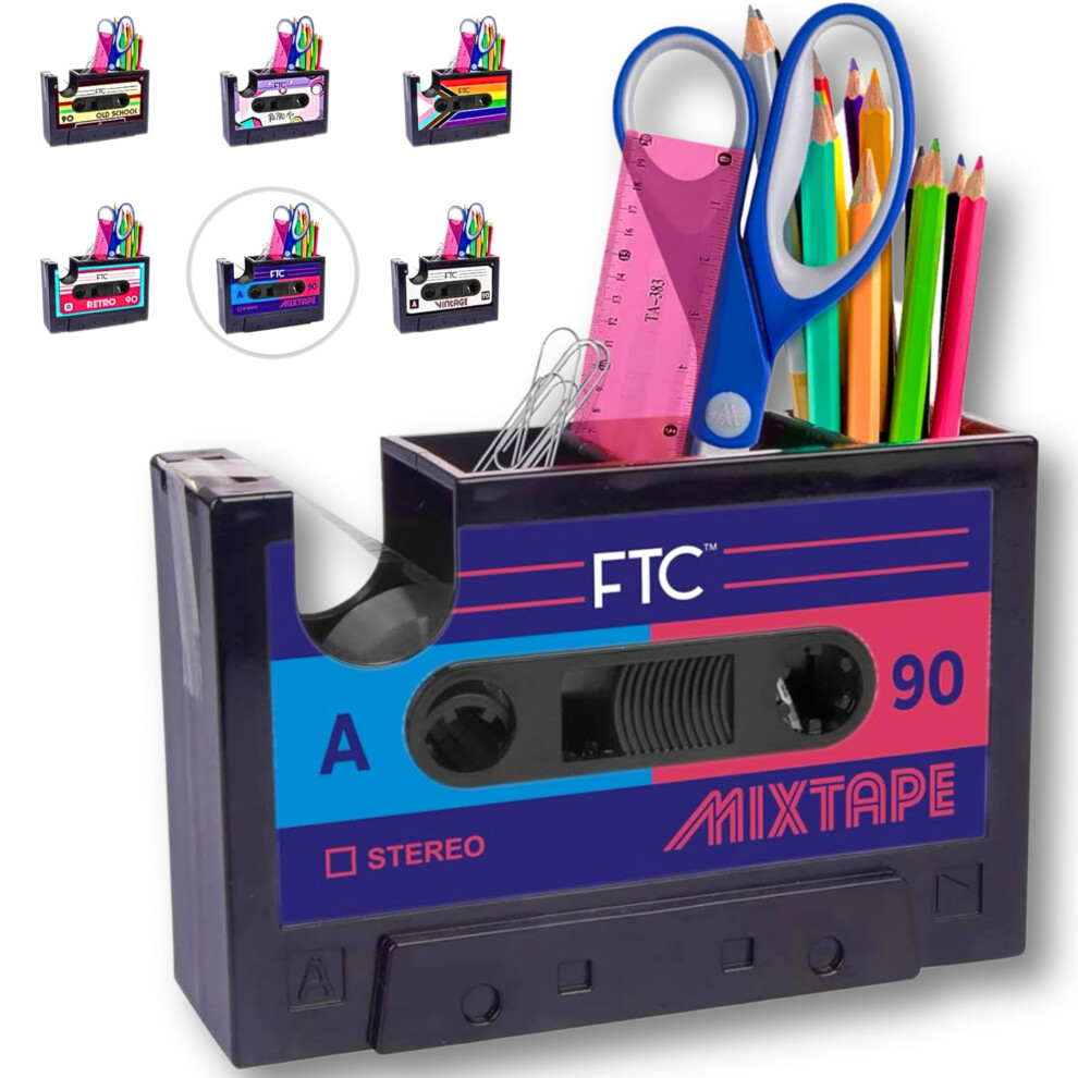 Distributeur de cassettes FTC Fun - Support pour fournitures de bureau r   tro - Accessoires de d   coration de bureau vintage - 17 x 5 x 11,5 cm (Mi