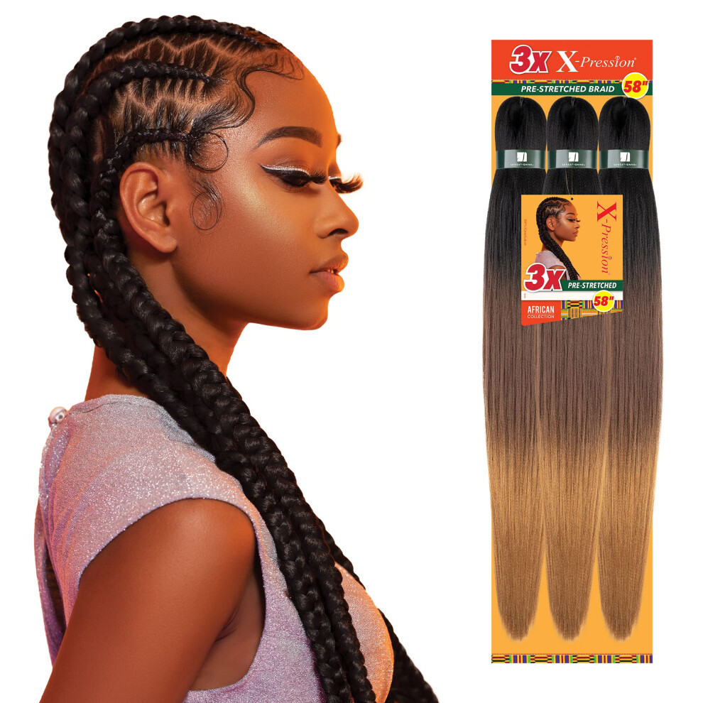 Sensationeel Unisex Sensationnel X-Pression Prestretched Braiding Hair - Kanekalon Flame Retardant Smooth Yaki Braid Hair Extension 3X 58 Inch (3 Pack, 2)
