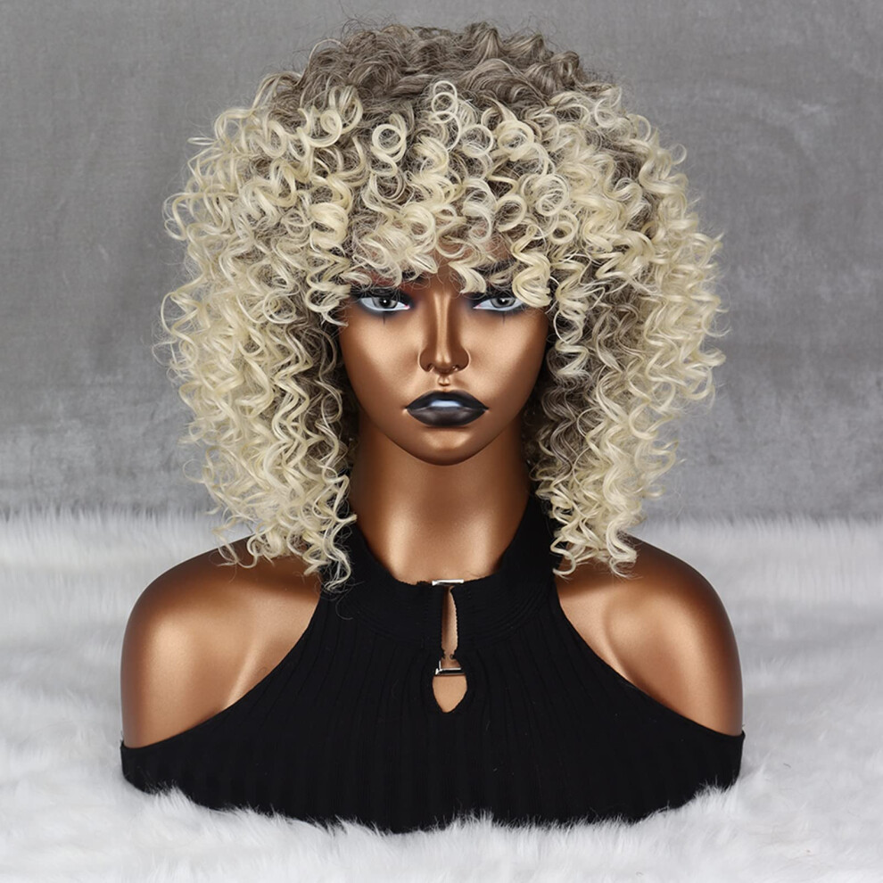 Xinran Unisex Black,Brown Blonde Curly Afro Wigs For Black Women Ombre Blonde Afro 70S Wigs For Women 70S Kinky Curly Wigs Brown Mixd Blonde