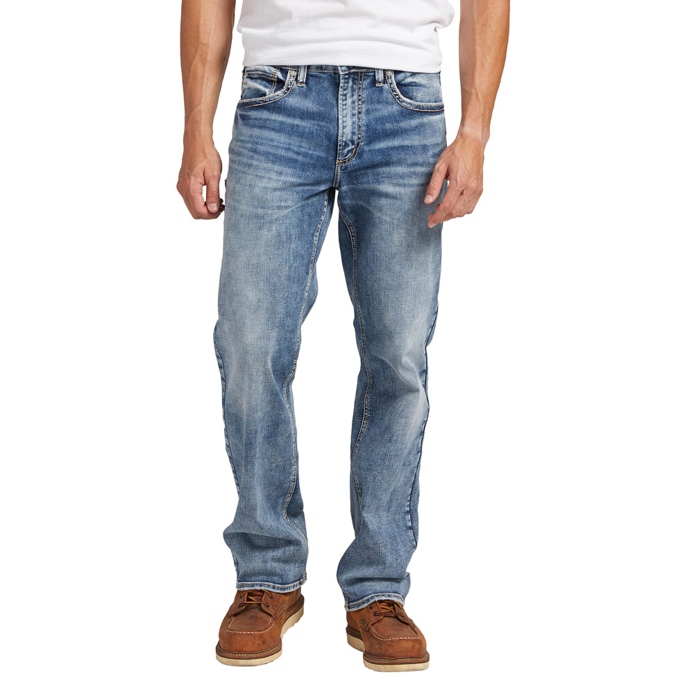 Silver Jeans co Jean droit coupe d   contract   e Zac pour homme, d   lavage moyen SDK241, 38 l x 34 L