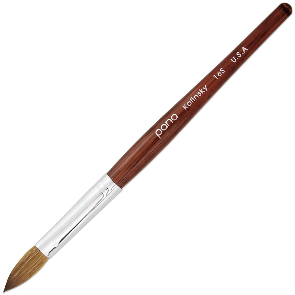 Pana Silver Pure Kolinsky Hair Acrylic Nail Brush - Oval Crimped Shape Ferrule With Mahogany Wood Handle Size 14