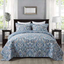 Conjunto de Colchas Reversíveis NEWLAKE - Padrão Floral Cinza Europeu, Tamanho Queen