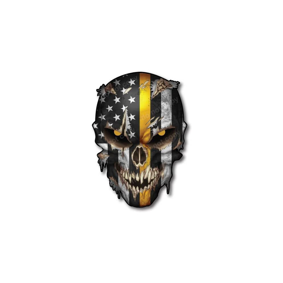 Autocollants par Haley Thin Yellow Line Skull Decal Sticker Bumper Graphic Em