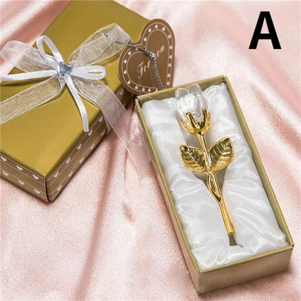 (A) Crystal Glass Rose Flower Figurines Craft Valentine&apos;s Day Favors X&apos;mas Lovers&apos; Gift Souvenir Home Wedding Decoration Ornaments
