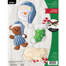Bucilla Felt Applique Ornament Kit Set de vise de vacan?a de 4 ornament de aplica?ii de psla, facnd kit perfect pentru arte ?i me?te?uguri DIY