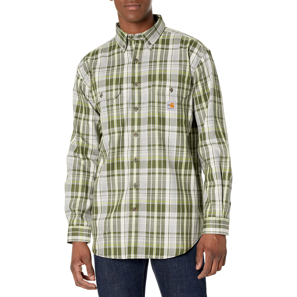 Carhartt Men's Big Flame Resistant Force Rugged Flex Loose Fit Midweight Twill Plaid Shirt Basil Gray X-Large Tall