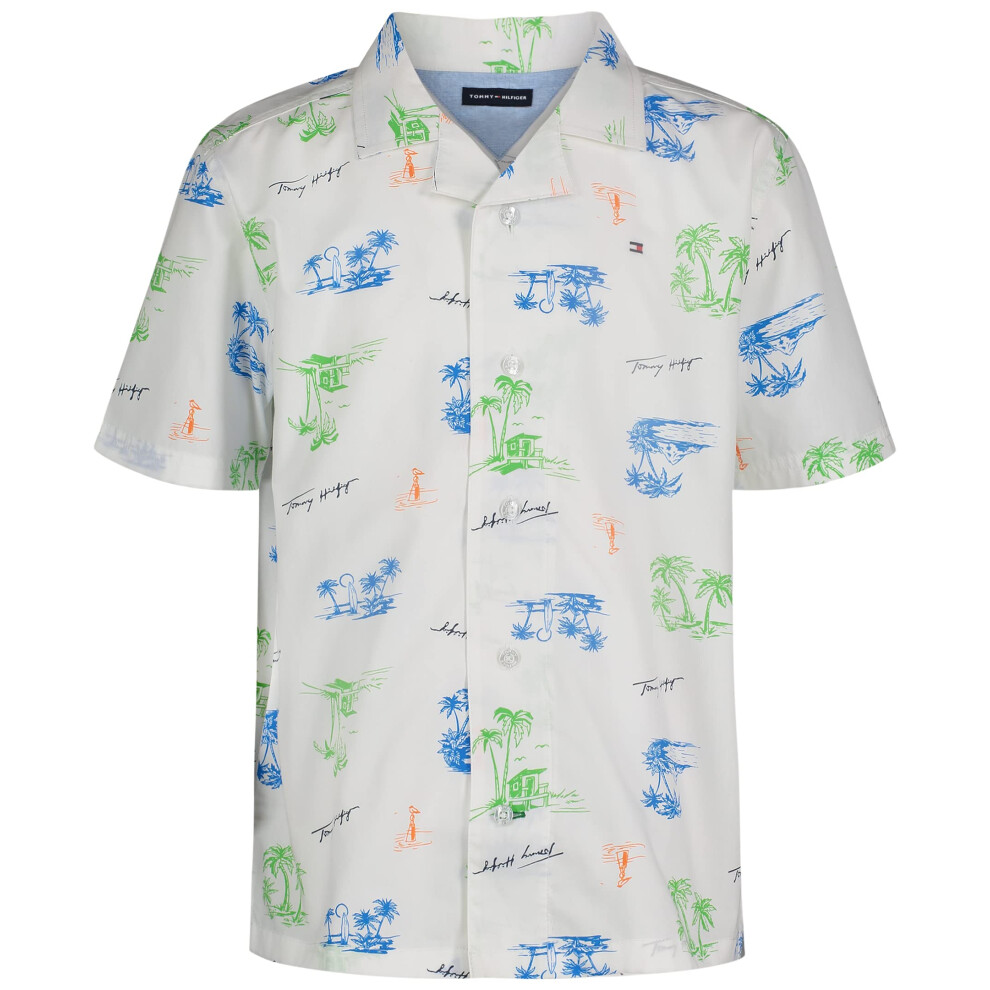Tommy Hilfiger Boys' Short Sleeve Woven Button-Down Shirt Destination