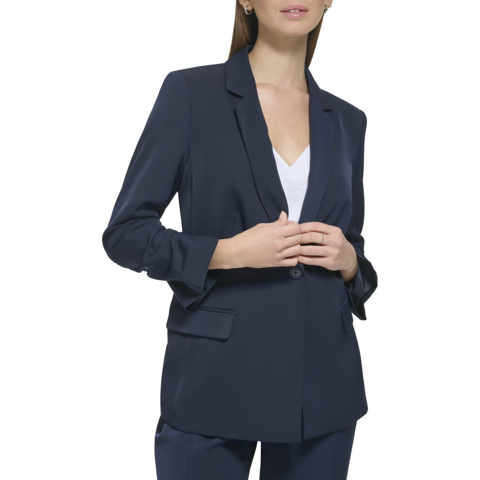 Calvin Klein Women's Trendy Formal Ruched Sleeve Crepe Fabric Blazer