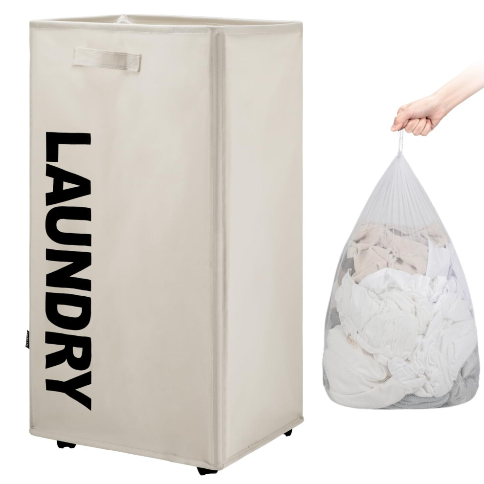 Panier à linge TOTANKI 29"" extra large sur roulettes avec sac amovible, panier à linge pliable avec poignée, trieur et organisateur de linge pli