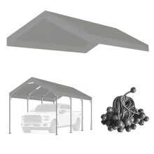 Vanteriam 10x20 Upgraded Carport Replacement Top Canopy Cover for Car Garage Shelter Tent Party Tent with Ball Bungees Grey O