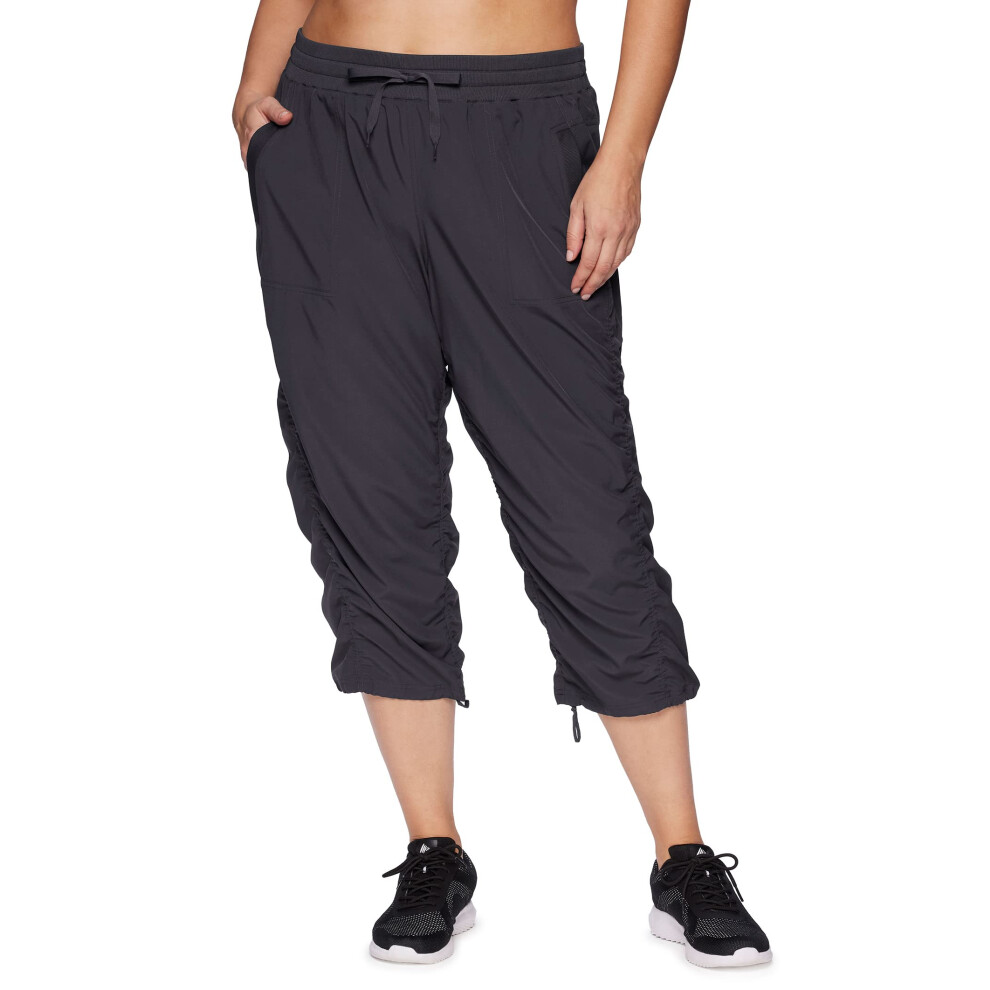 RBX Women's Plus Size Lightweight Woven Drawstring Capri Pant Dark Grey 2X