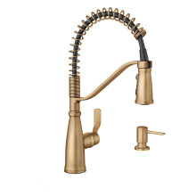 Moen Nolia Bronzed Gold OneHandle PreRinse Spring Kitchen Faucet with Pull Down Sprayer Single Hole Kitchen Sink Faucet with