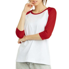 Kvinder 3/4 ?rme baseball tee - Raglan Shirts Jersey Tops Quarter Sleeve Shirt Tees (LBT001 M WHT/RED)