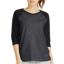 Kvinder 3/4 Sleeve Baseball Tee - Raglan Shirts Jersey Tops Quarter Sleeve Shirt Tees (LBT001 L CHC/BLK)