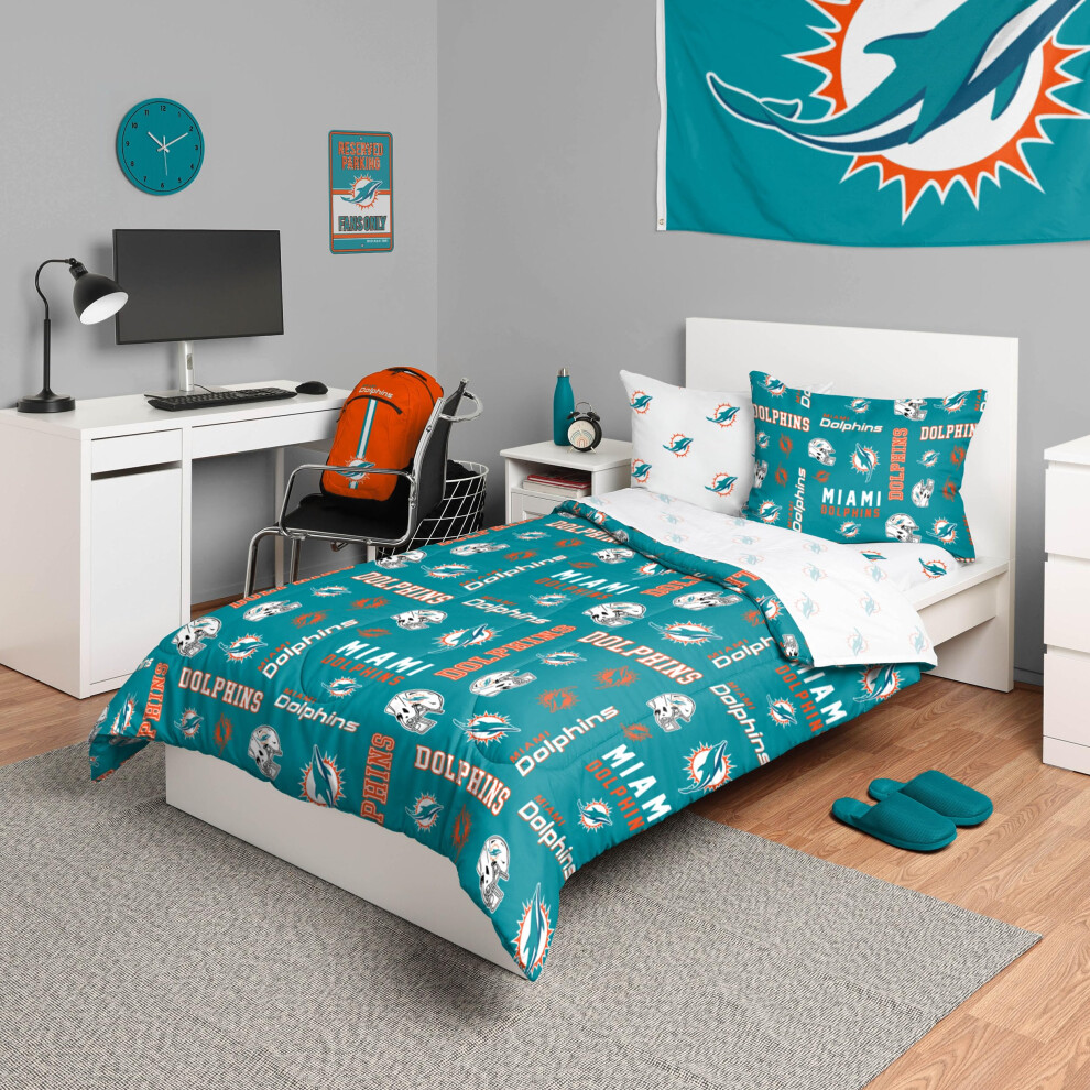 Parure de lit 5 pi   ces avec couette et sac de couchage FOCO Miami Dolphins NFL Team Color Bed In a Bag pour lit double