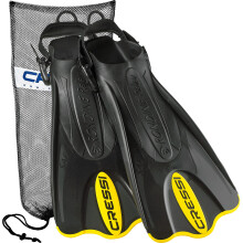 Cressi Palau Kort Snorkelfins i Svart och Gult med Nätväska, XS