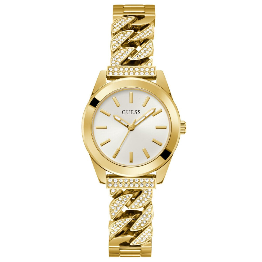 Montre GUESS pour femme 32 mm - Bracelet dor   , cadran blanc, bo   tier dor