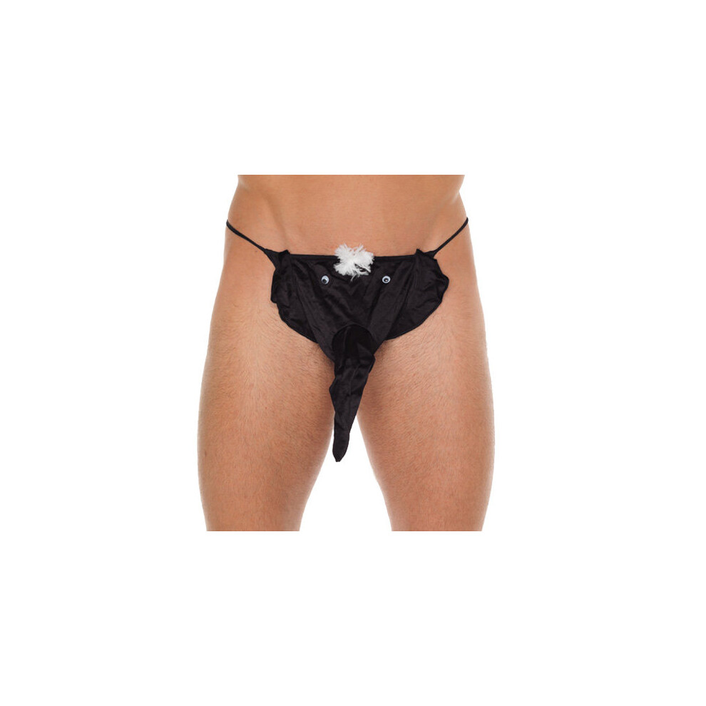 Rimba Black Mens G-String With Elephant Animal Pouch