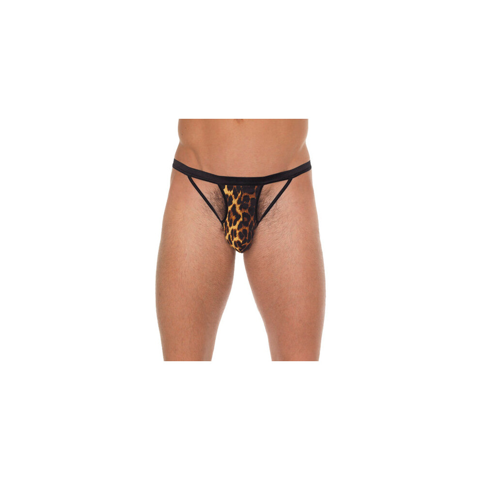 Rimba Black Mens G-String With Straps To Animal Print Pouch